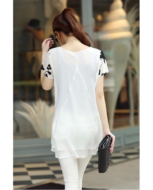 [Stock Clearance] Plus Size Stylish Loose Waist White Short Sleeve Tunics Top JA0001WTPX (White 5XL)