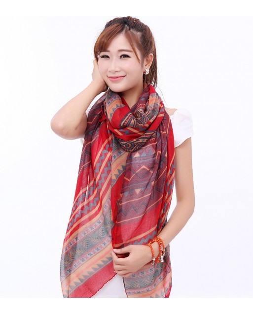Balinese Printed Traditional Ethnic Red Shawl / Scarf JA0004-2 (Red)