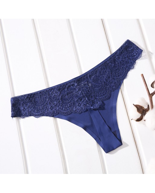 Sexy Blue Ice Silk T-Back Panty With Lace Hollow JB0082BL (M / L)