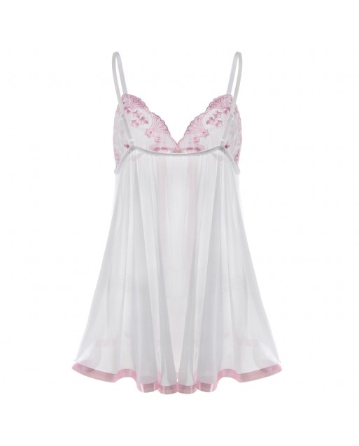 Plus Size White + Pink Floral Bra Transparent Babydoll OY-E20731WTPX (4XL / 5XL / 6XL)