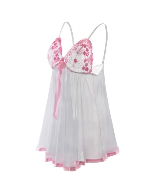 Plus Size White + Pink Floral Bra Transparent Babydoll OY-E20731WTPX (4XL / 5XL / 6XL)