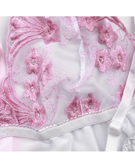 Plus Size White + Pink Floral Bra Transparent Babydoll OY-E20731WTPX (4XL / 5XL / 6XL)