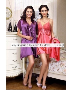 Free Size Sexy Lingerie JL0141 (4 Colors .  4 Pcs outfit + dress + short + belt)