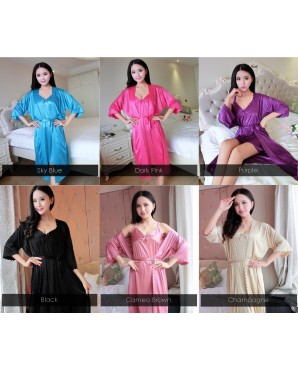 Free Size 2pcs Smooth Ice Silk Robe with Sexy Lingerie JL0223