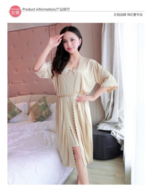 Free Size 2pcs Smooth Ice Silk Robe with Sexy Lingerie JL0223