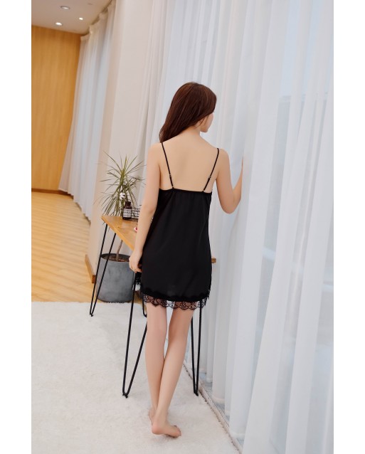 Spring & Summer Sexy Silk Lingerie Night Dress JL0266BK  (M / L / XL)