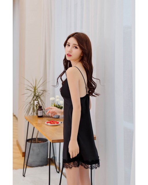 Spring & Summer Sexy Silk Lingerie Night Dress JL0266BK  (M / L / XL)
