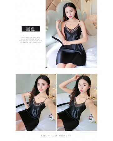 Black Silk Sexy Lingerie Sleepwear JL0283BK