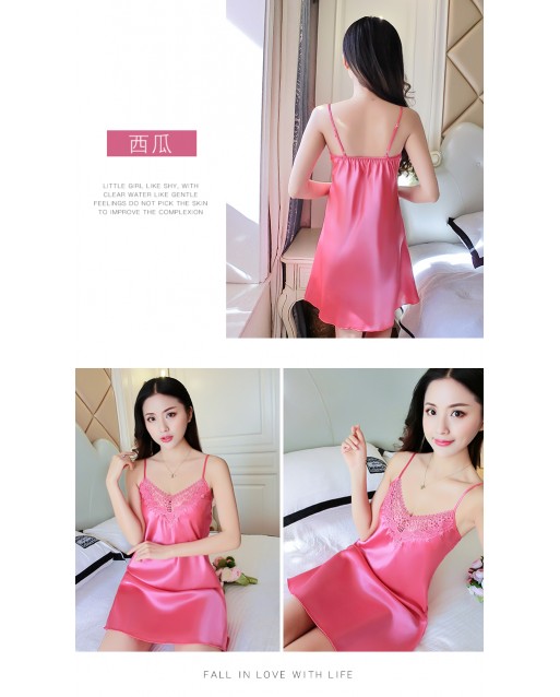 Pink Silk Sexy Lingerie Sleepwear JL0283PK