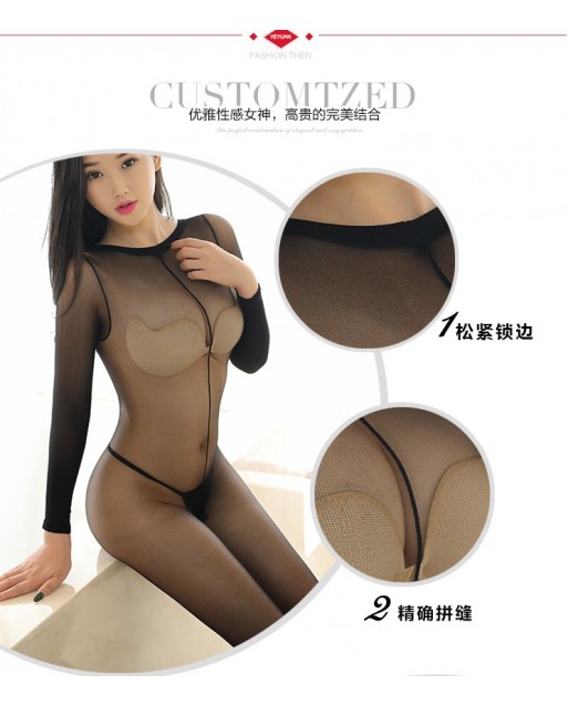 High Quality Sexy Jumpsuit / Long Sleeve Stocking Suit JL0303 (Black / White / Skin)