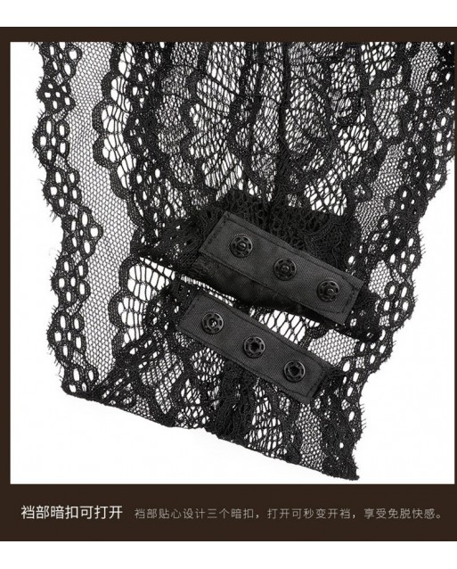 3pcs Sexy Black Lace Lingerie with Fishnet Stocking and Neck Lace JL0311BK (M / L)