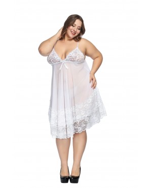 Plus Size Sexy Lace Lingerie with G-String White JL0312WTPXX (7XL / 8XL / 9XL / 10XL)