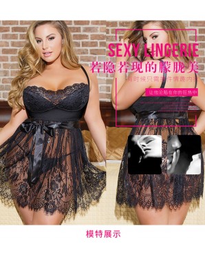 Plus Size Sexy Lace Lingerie with G-String Black JL0313BKPX (4XL / 5XL / 6XL)