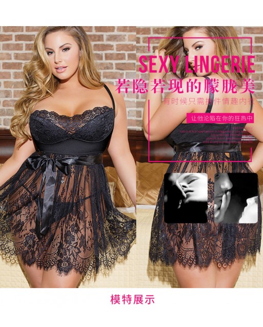 Plus Size Sexy Lace Lingerie with G-String Black JL0313BKPX (4XL / 5XL / 6XL)
