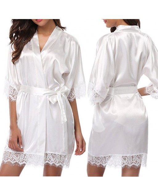 Plus Size Sexy Ice Silk White Robe with G-String Panty JL0314WTP (XL / 2XL)