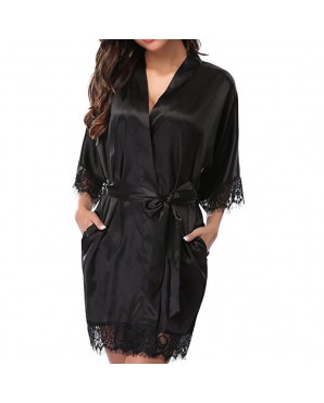 Sexy Ice Silk Black Robe with G-String Panty JL0314BKP (XL / 2XL)