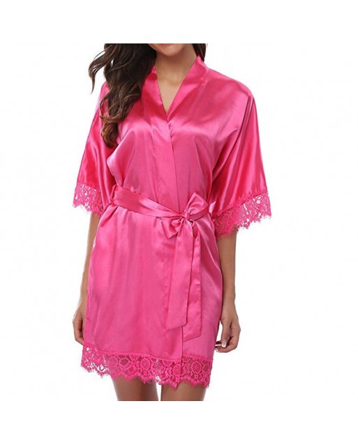 Sexy Ice Silk Dark Pink Robe with G-String Panty JL0314DP (M / L)