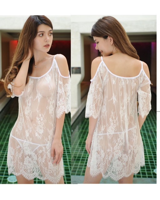 White Lace Sheer Transparent Sexy Lingerie / Pajamas JL0316WT (Free Size / M)