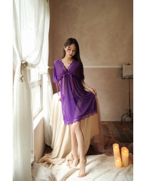 Free Size to Plus Size Sexy Dark Purple Nightdress Lingerie Set JL0343DPP (M - 3XL)
