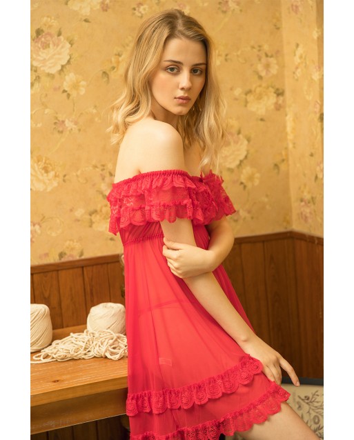 Sexy Red Nightdress With Lace Suspender Skirt JL0345RD (M / L)