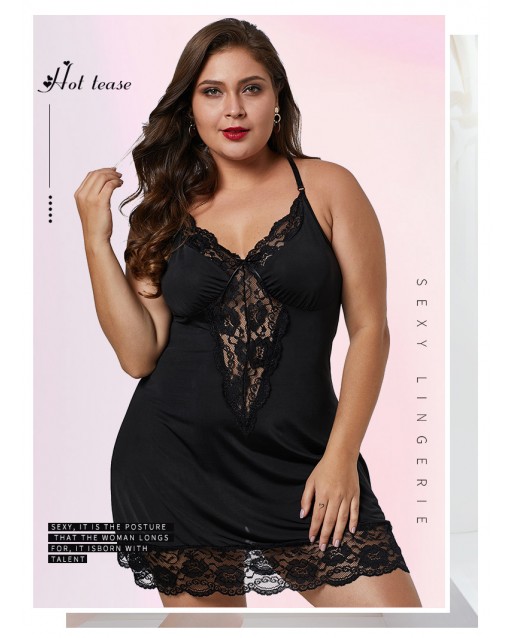 Premium US/EU Plus Size Ice Silk Sexy Black Lace Lingerie JL0347BKPX (4XL / 5XL)