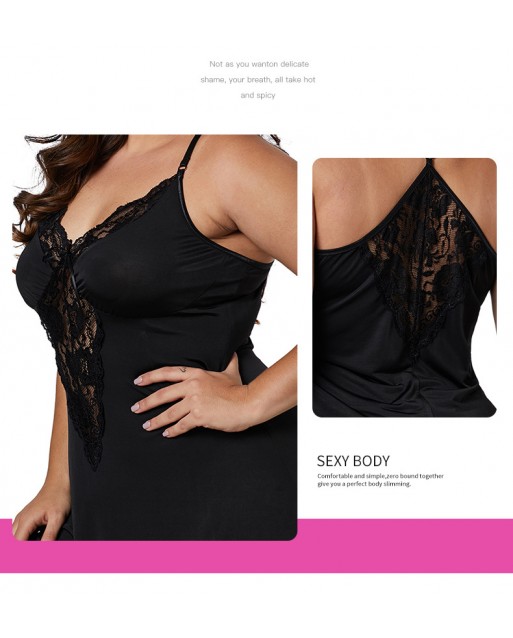 Premium US/EU Plus Size Ice Silk Sexy Black Lace Lingerie JL0347BKPX (4XL / 5XL)