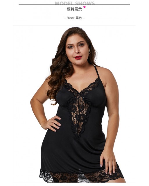 Premium US/EU Plus Size Ice Silk Sexy Black Lace Lingerie JL0347BKPX (4XL / 5XL)