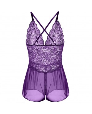 CLEARANCE! Premium Plus Size Sexy Open Crotch Teddy Purple Color JL0348PPP (XL / 2XL / 3XL)