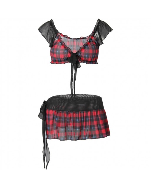 Plus Size Sexy Black & Red Plaid Skirt Lingerie Set JL0351-01RDPX (4XL / 5XL / 6XL)