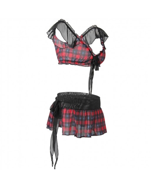 Plus Size Sexy Black & Red Plaid Skirt Lingerie Set JL0351-01RDPX (4XL / 5XL / 6XL)