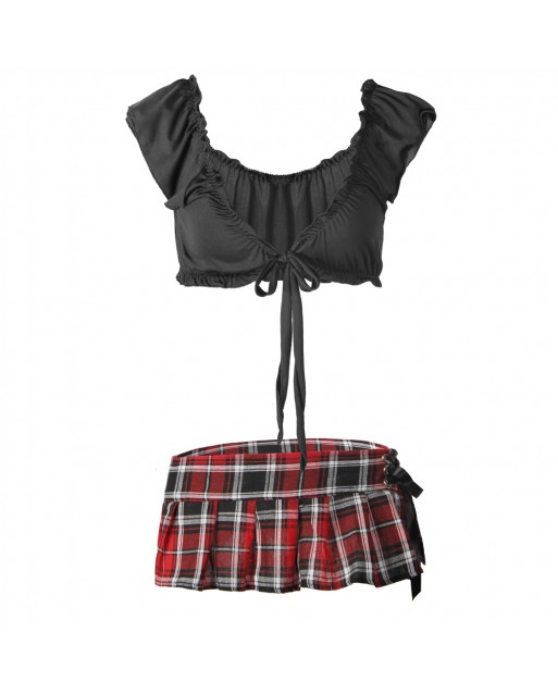 Plus Size Sexy Black & Red Plaid Skirt Lingerie Set JL0351BKRPX (4XL / 5XL)