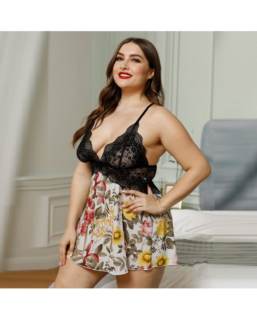 Premium US/EU Plus Size Sexy Black Floral Lingerie JL0354BKPX (4XL / 5XL)