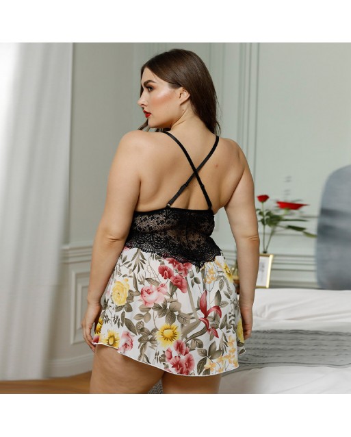Premium US/EU Plus Size Sexy Black Floral Lingerie JL0354BKPX (4XL / 5XL)