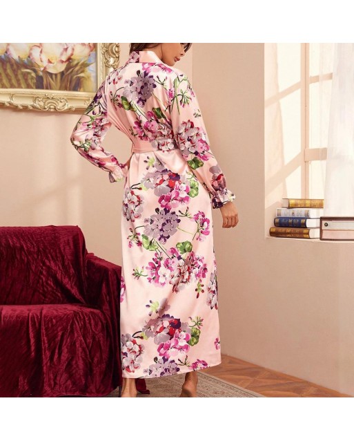 Free Size Flower Ice Silk Long Robe with G-String JL0360 (Fit S- XL)