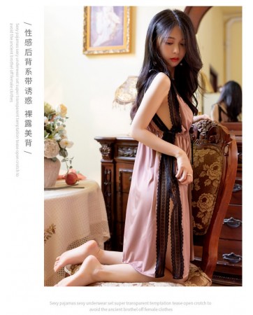 Sexy Women's Long Satin Material Tempting Split Nightgown Pajamas JL0372 (4 Colors Fits L - 3XL)