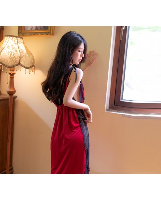 Sexy Women's Long Satin Material Tempting Split Nightgown Pajamas JL0372 (4 Colors Fits L - 3XL)