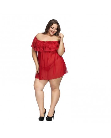 Plus Size RED Sheer Sexy Lingerie Nightgown Lace Set JL0378RDP (L-XL / 2XL - 3XL/ 4XL - 5XL / 6XL - 7XL)