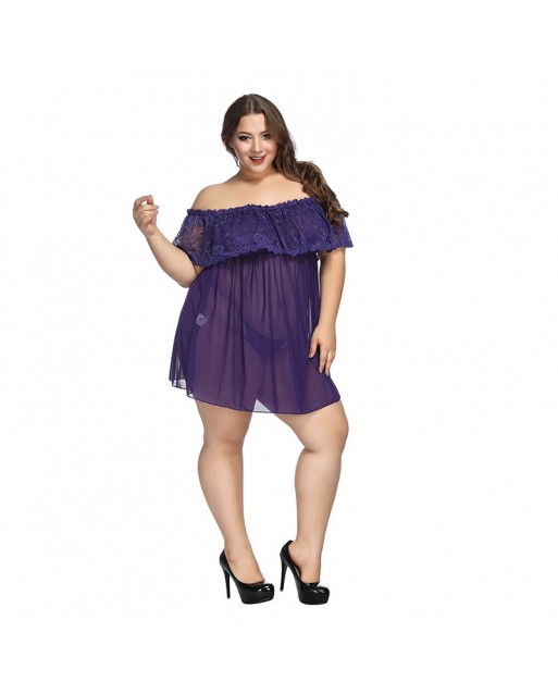 Plus Size PURPLE Sheer Sexy Lingerie Nightgown Lace Set JL0378PPP (L-XL / 2XL - 3XL/ 4XL - 5XL / 6XL - 7XL)
