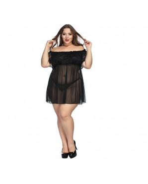 Plus Size BLACK Sheer Sexy Lingerie Nightgown Lace Set JL0378BKPP (L-XL / 2XL - 3XL/ 4XL - 5XL / 6XL - 7XL)