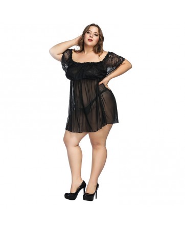Plus Size BLACK Sheer Sexy Lingerie Nightgown Lace Set JL0378BKPP (L-XL / 2XL - 3XL/ 4XL - 5XL / 6XL - 7XL)