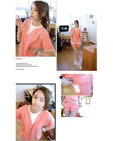 2pcs Korea Summer Light Pink Pyjamas JP0039 (M / L / XL / 2XL)