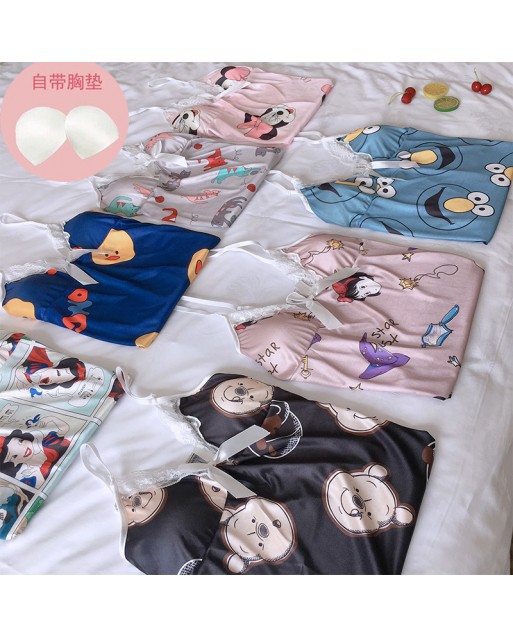 Free Size Pink Mickey Ice Silk Pyjamas Sleepwear with padding JP0043-2