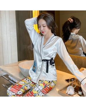 Premium Japan Style Ice Silk Donald Duck Long Pyjamas / Night Dress / Sleepwear Set JP0046-516 (M / L)