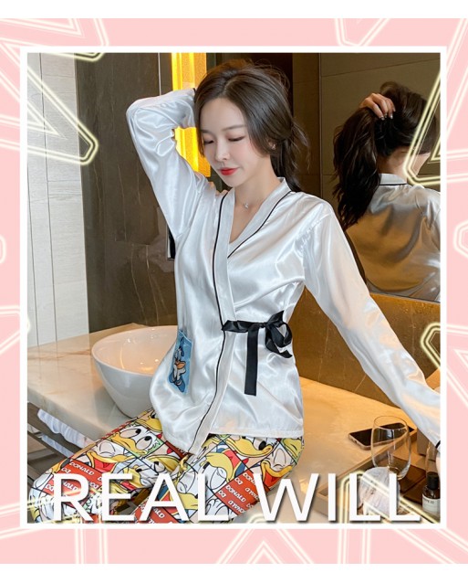 [Stock Clearance] Premium Plus Size Japan Style Ice Silk Donald Duck Long Pyjamas / Night Dress / Sleepwear Set JP0046-516P (XL / 2XL)