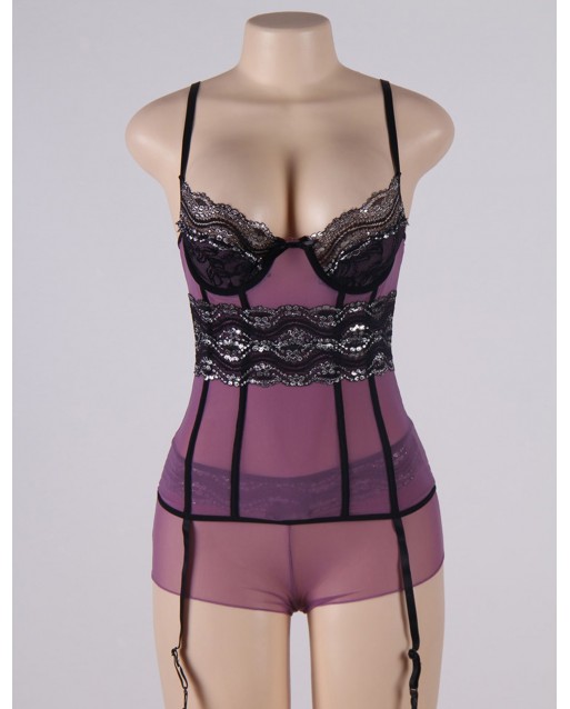 CLEARANCE! Plus Size Purple Mesh And Metallic Lace Plus Size Babydoll OY-R70008P (XL / 3XL) CLEARANCE! Plus Size Purple Mesh And Metallic Lace Plus Size Babydoll OY-R70008P (XL / 3XL)