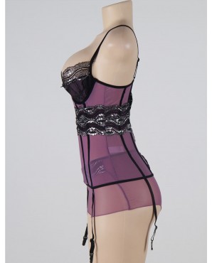 CLEARANCE! Plus Size Purple Mesh And Metallic Lace Plus Size Babydoll OY-R70008P (XL / 3XL)