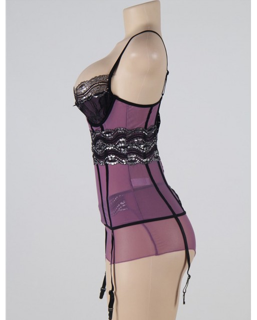 CLEARANCE! Plus Size Purple Mesh And Metallic Lace Plus Size Babydoll OY-R70008P (XL / 3XL) CLEARANCE! Plus Size Purple Mesh And Metallic Lace Plus Size Babydoll OY-R70008P (XL / 3XL)