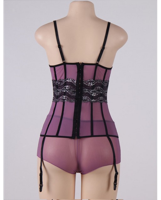 CLEARANCE! Plus Size Purple Mesh And Metallic Lace Plus Size Babydoll OY-R70008P (XL / 3XL) CLEARANCE! Plus Size Purple Mesh And Metallic Lace Plus Size Babydoll OY-R70008P (XL / 3XL)