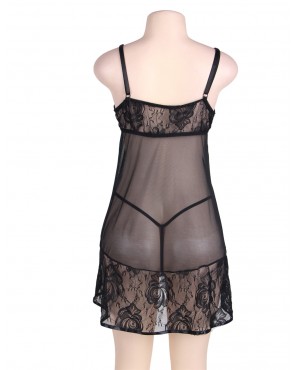 Plus Size Soft Lace Black Babydoll with G-string OY-R80158-2P (XL / 3XL)
