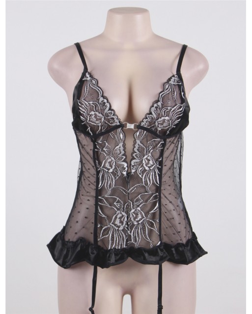 Plus Size Black Floral See-Through Babydoll OY-R80317PX (5XL)